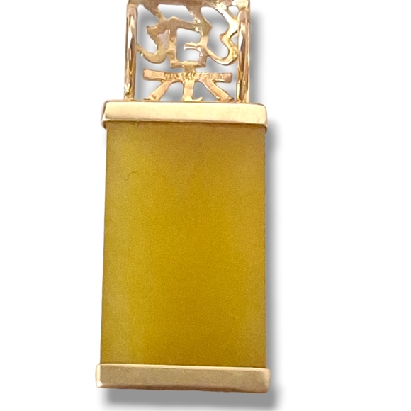 14k Yellow Gold And Yellow Jade Pendant Charm 1 1/4"  3.79 Grams Chinese Symbols - Picture 2 of 9